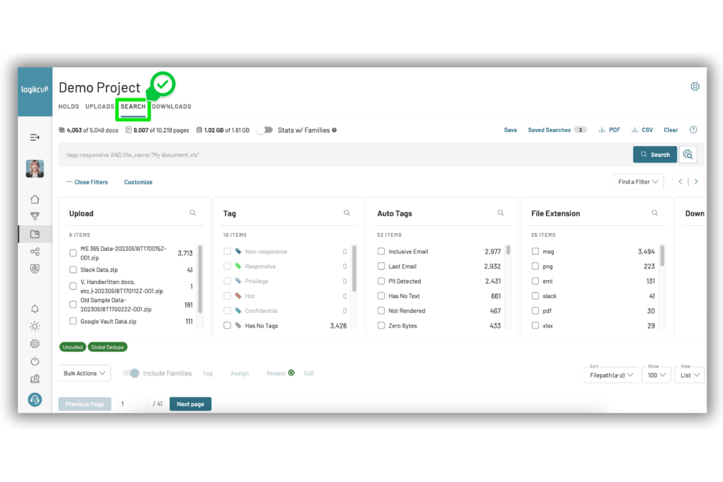 screenshot della dashboard del software Logikcull