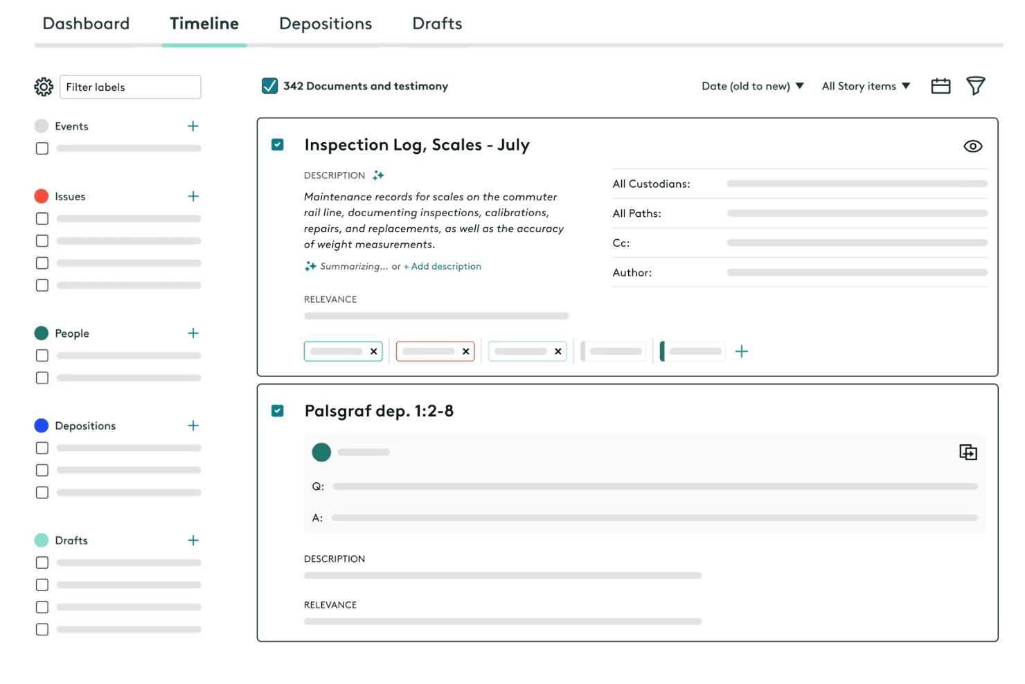 Screenshot della dashboard del software Everlaw