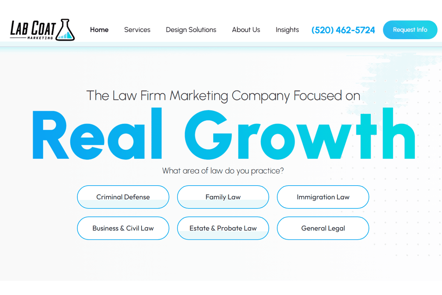 Lab Coat Marketing leverer SEO, annoncer, indhold og attribuering til advokatfirmaer.