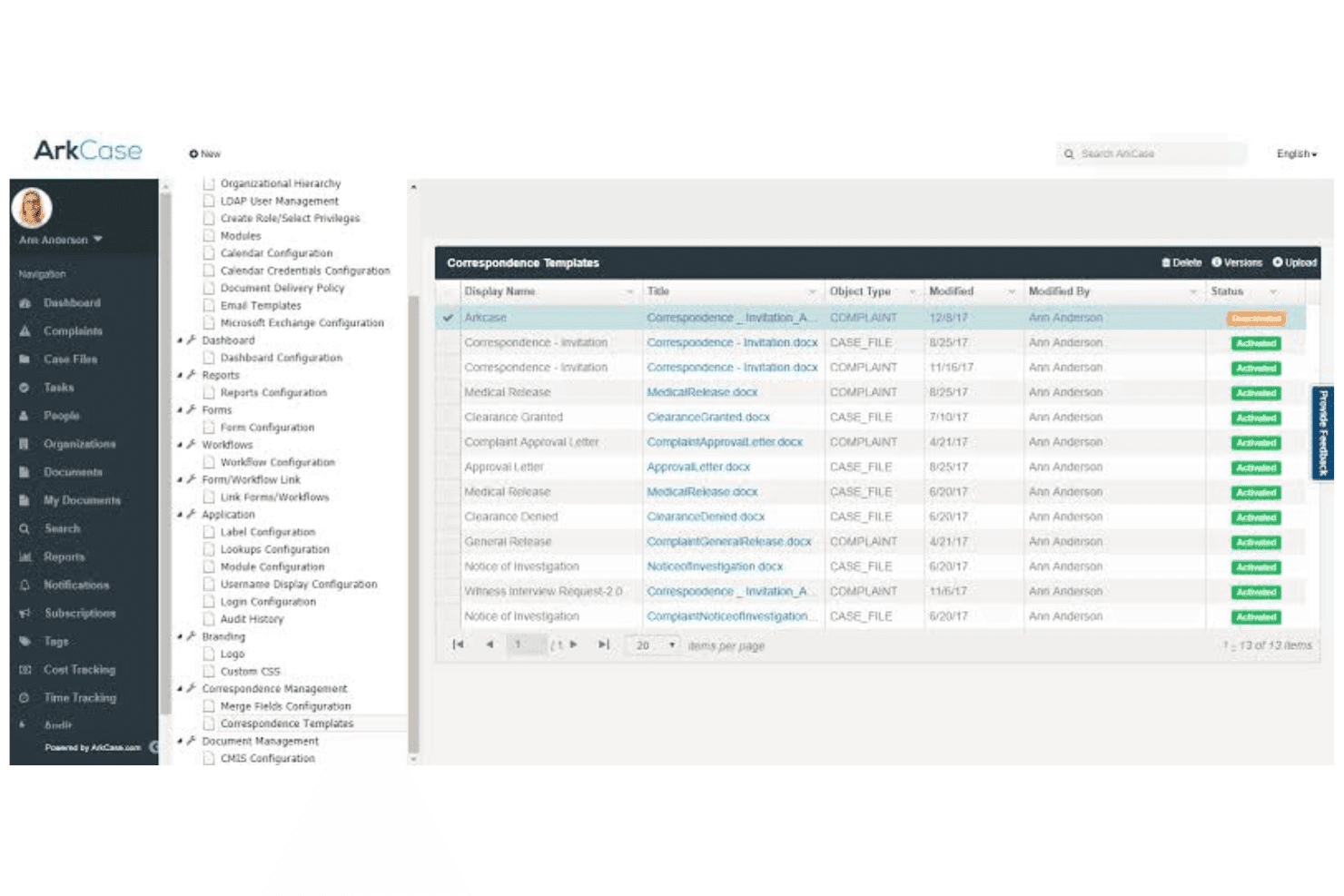 ArkCase gère le cycle de vie des dossiers, les documents, les workflows, le temps et les dépenses.