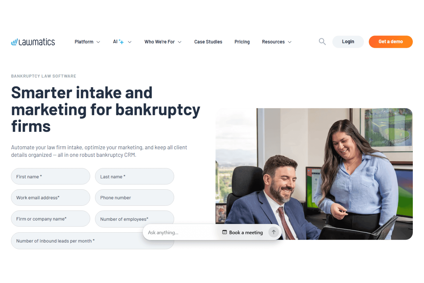 Lawmatics verwaltet Insolvenzinteressenten, Mandantenaufnahme, Marketing, elektronische Signaturen und Abrechnung.