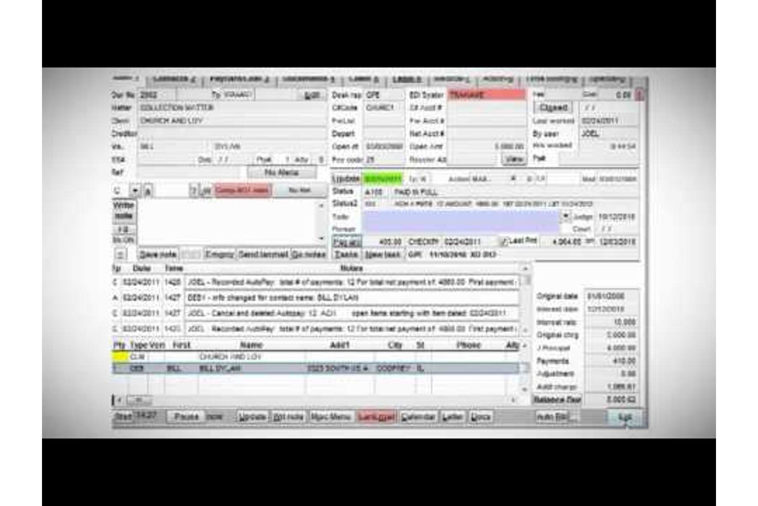 Vertican-software til inkasso, der viser kontooplysninger, betalingshistorik og sagsnotater.