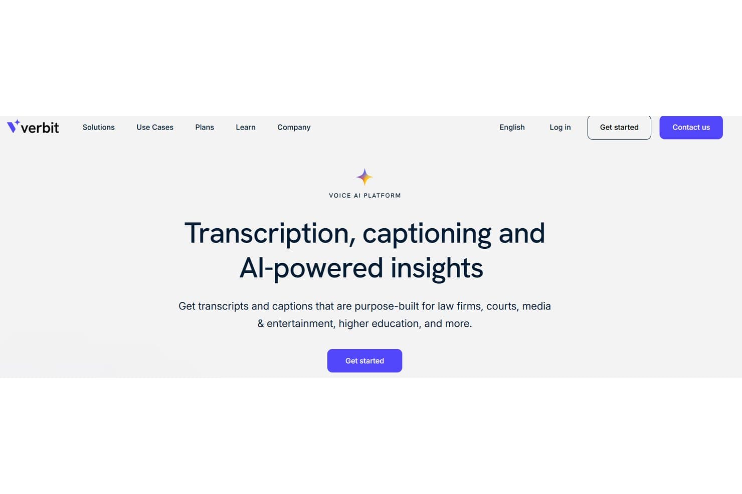 Verbit-homepage met de kop over transcriptie, ondertiteling en AI-aangedreven inzichten.