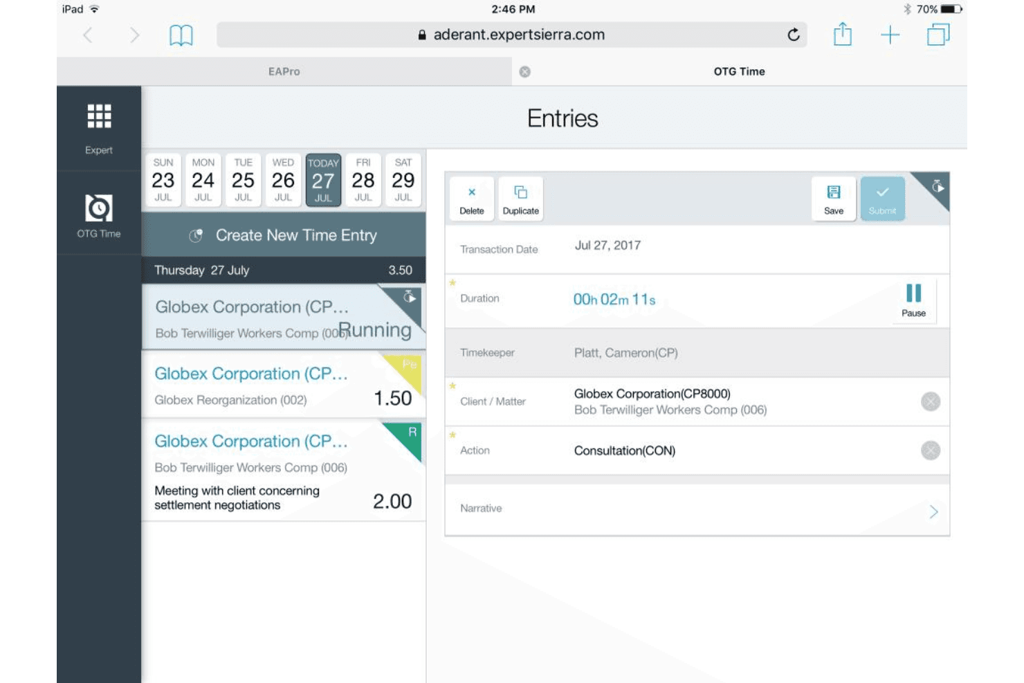 Aderant screenshot