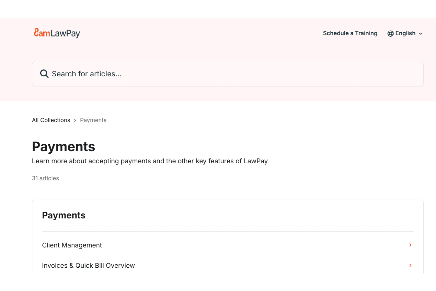LawPay help center Payments section