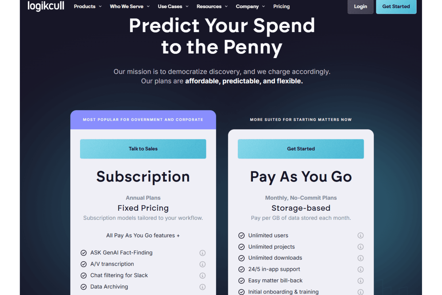 Logikcull pricing page