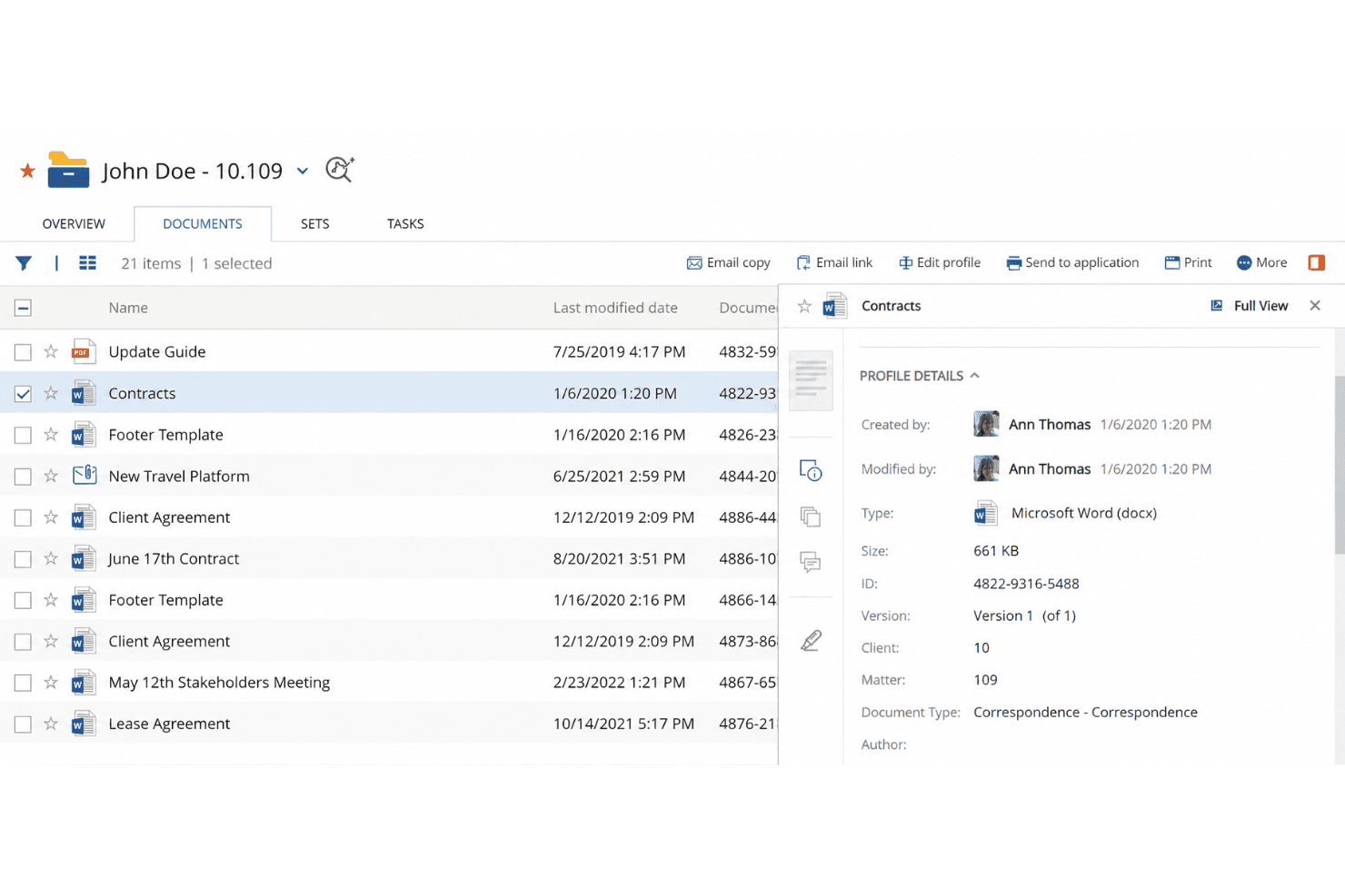 NetDocuments interface showing legal document workspace
