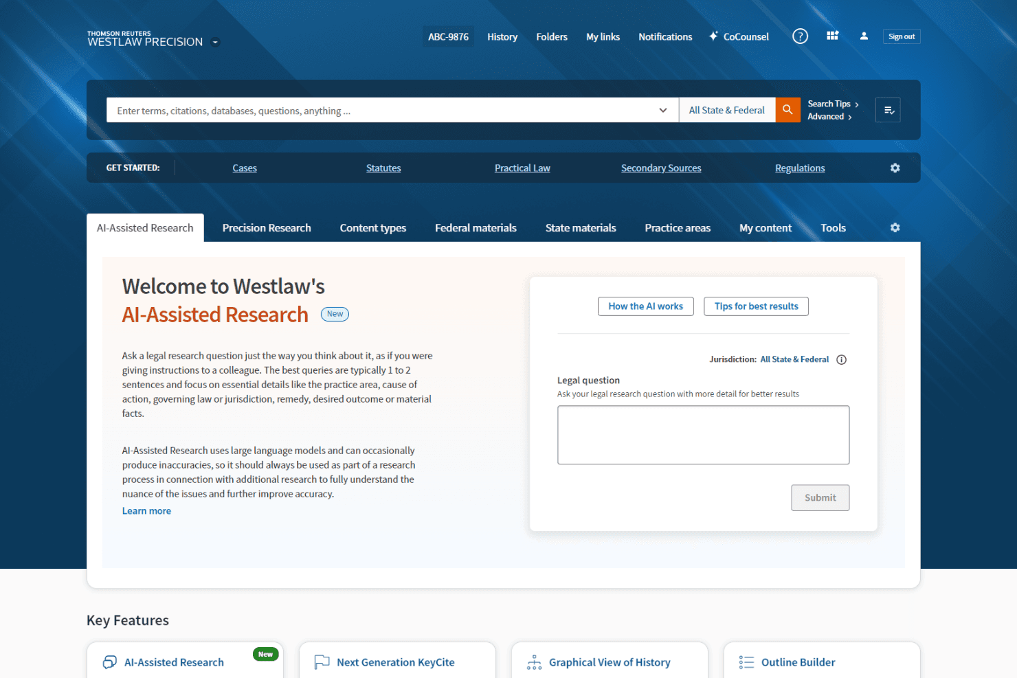 Westlaw Precision AI-Assisted Research interface