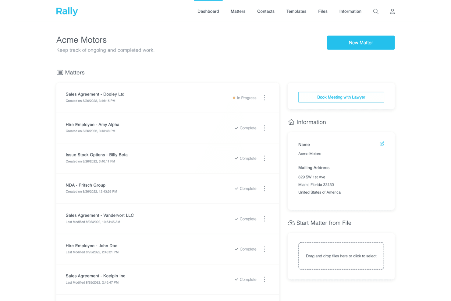 Rally helps firms manage legal matters, client details, documents, and workflows in one platform.