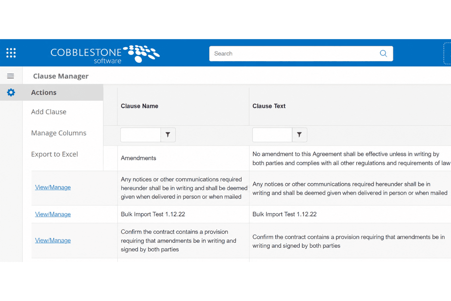 CobbleStone clause manager dashboard