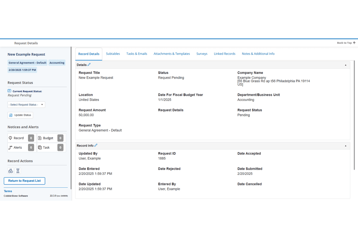CobbleStone contract request dashboard