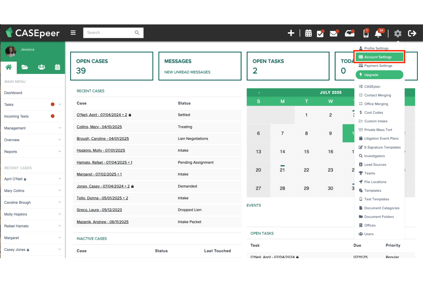 CasePeer dashboard