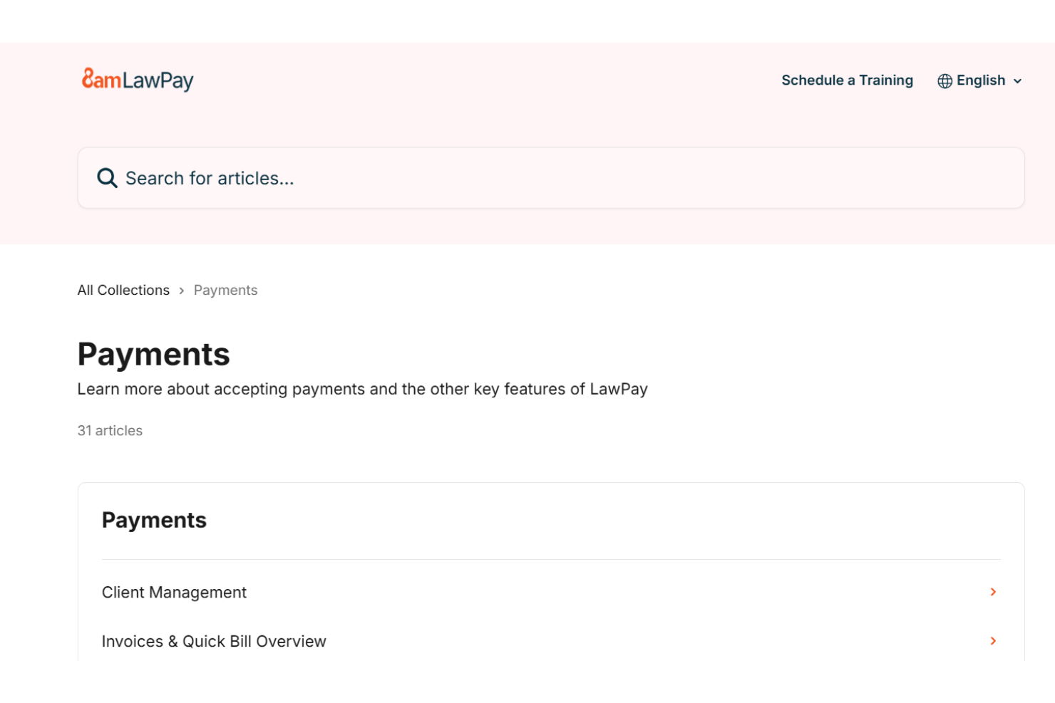 LawPay help center Payments section