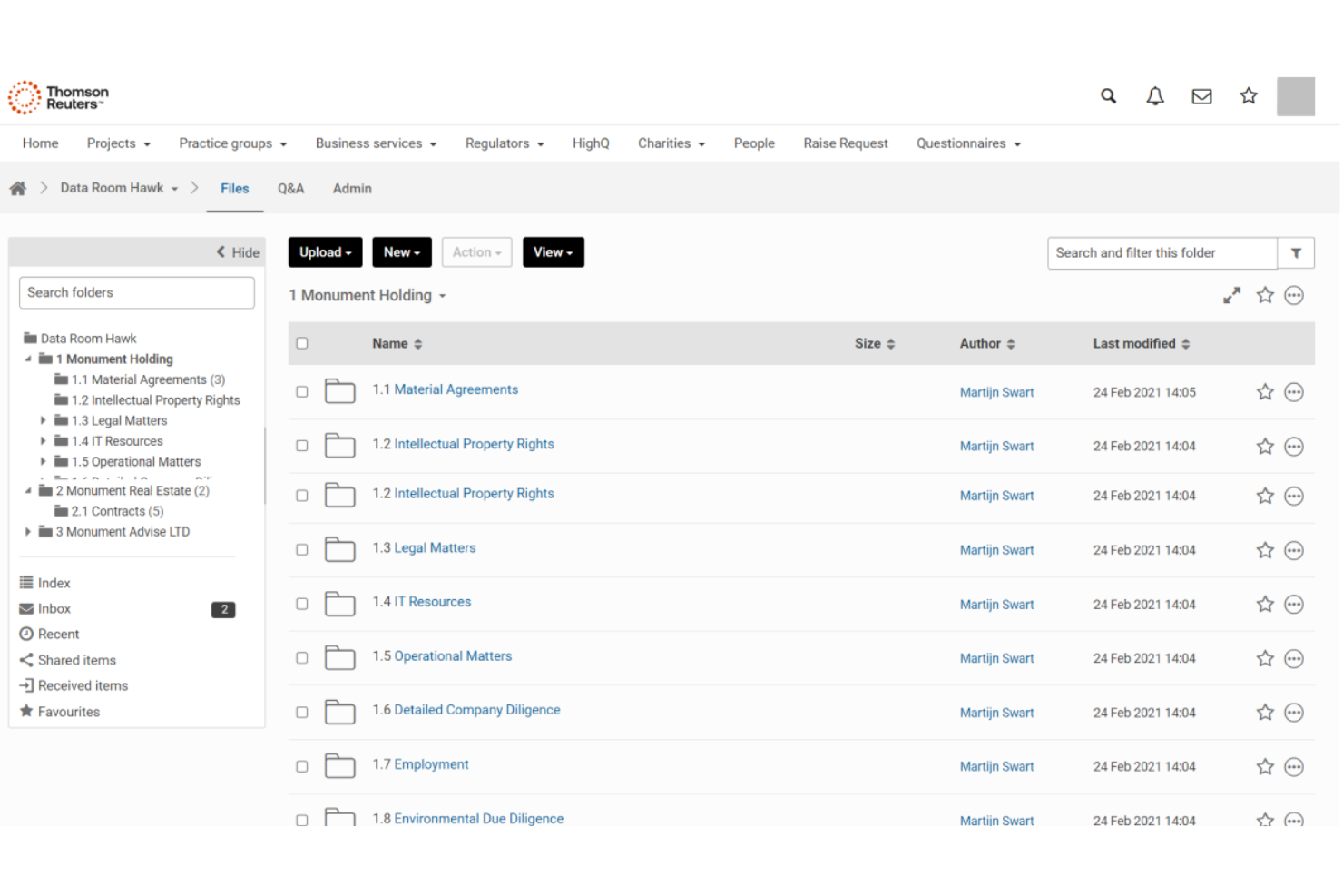 HighQ data room file browser