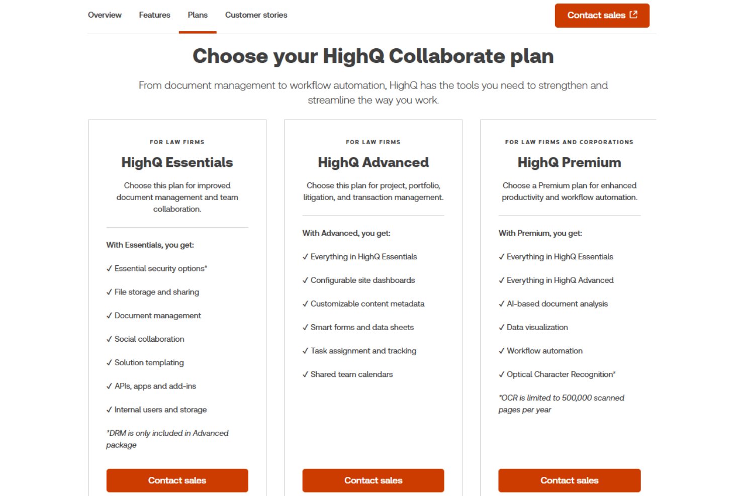 HighQ Collaborate pricing plans