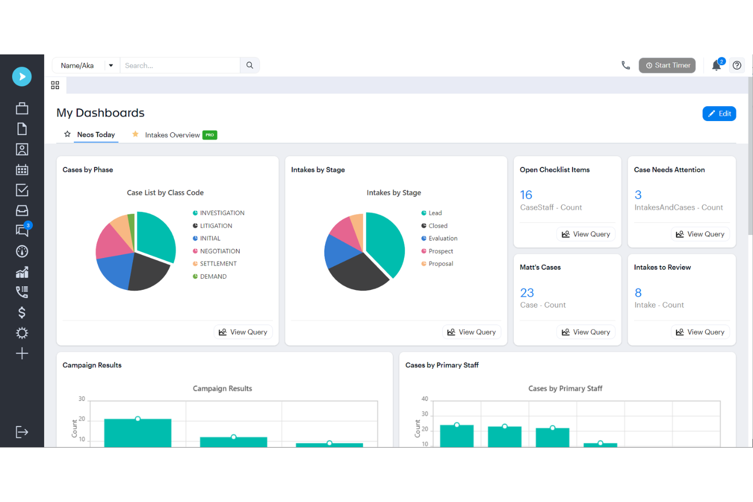 Neos helps firms manage cases, automate workflows, and organize documents.