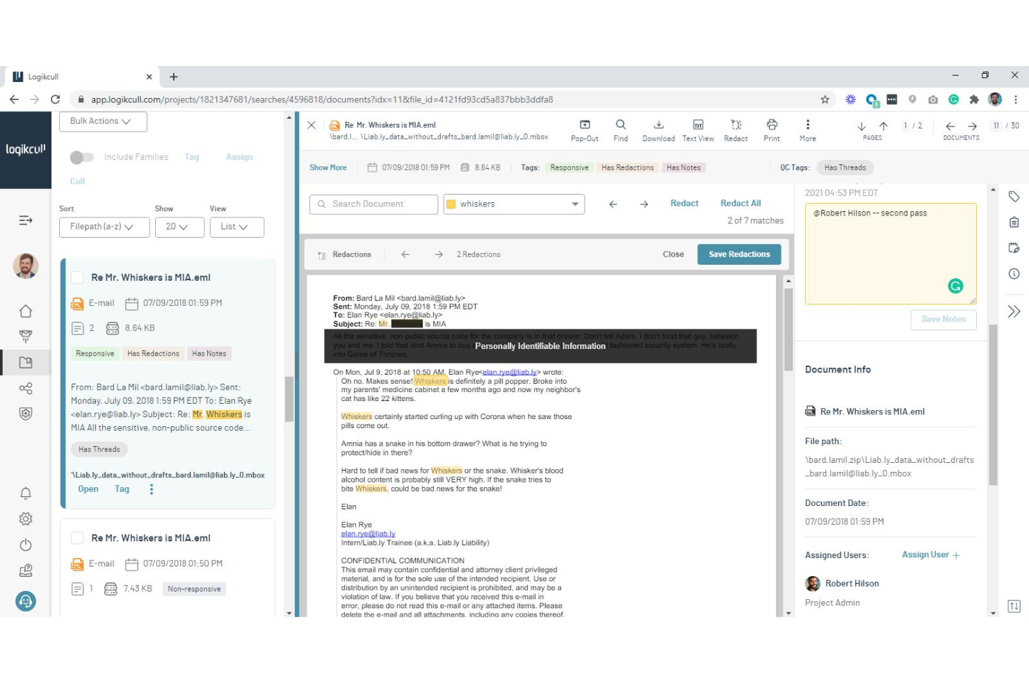 Logikcull document review interface