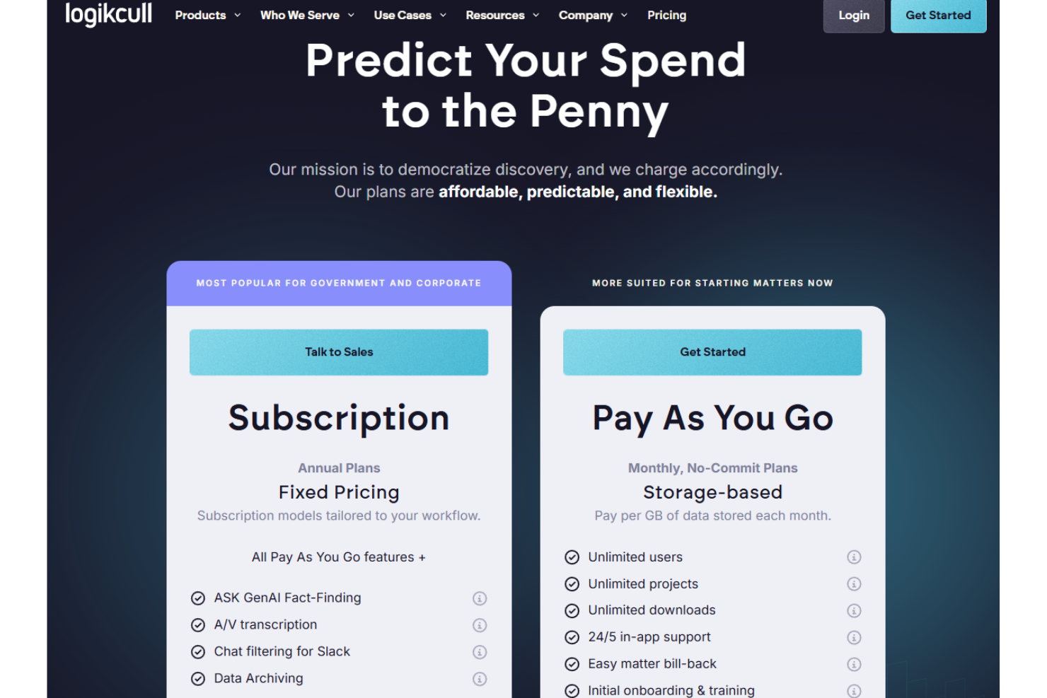 Logikcull pricing page