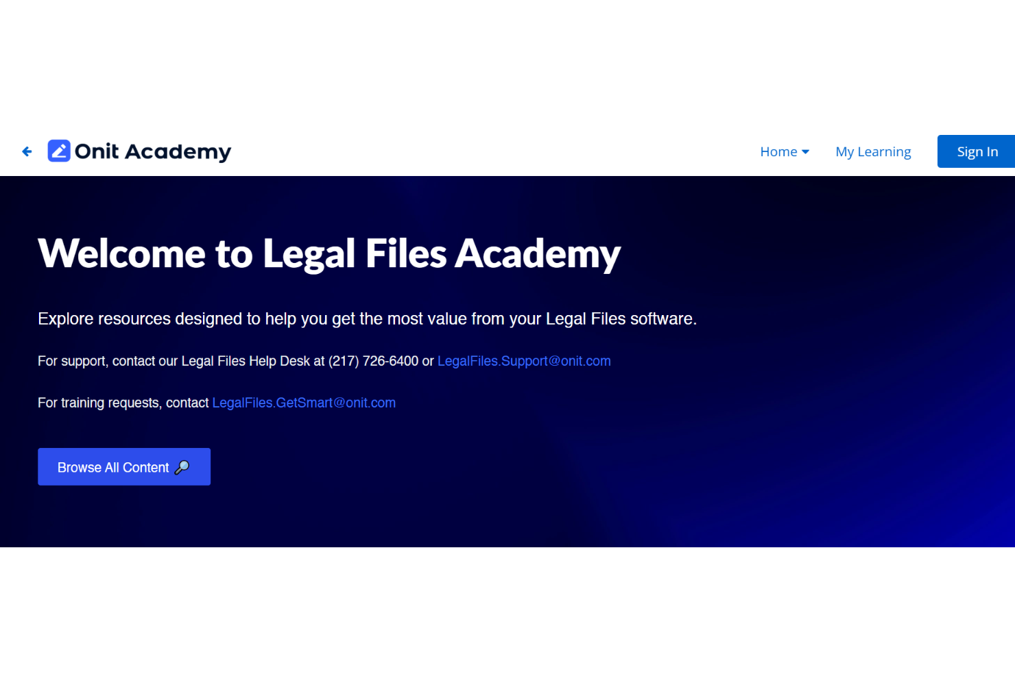 Legal Files Academy welcome page