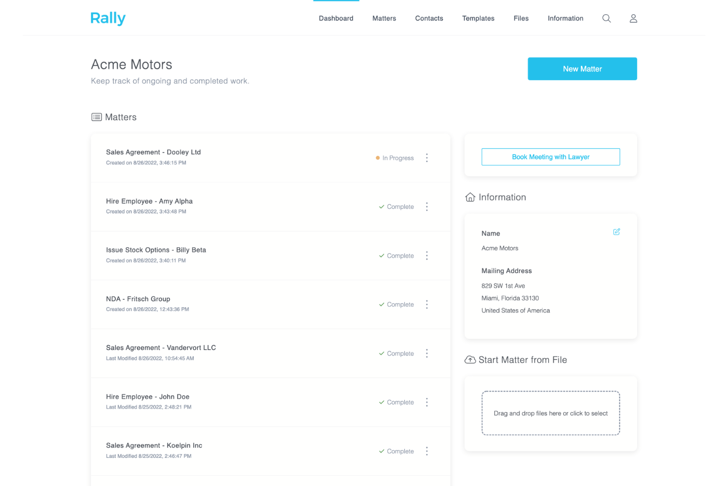Rally helps firms manage legal matters, client details, documents, and workflows in one platform.