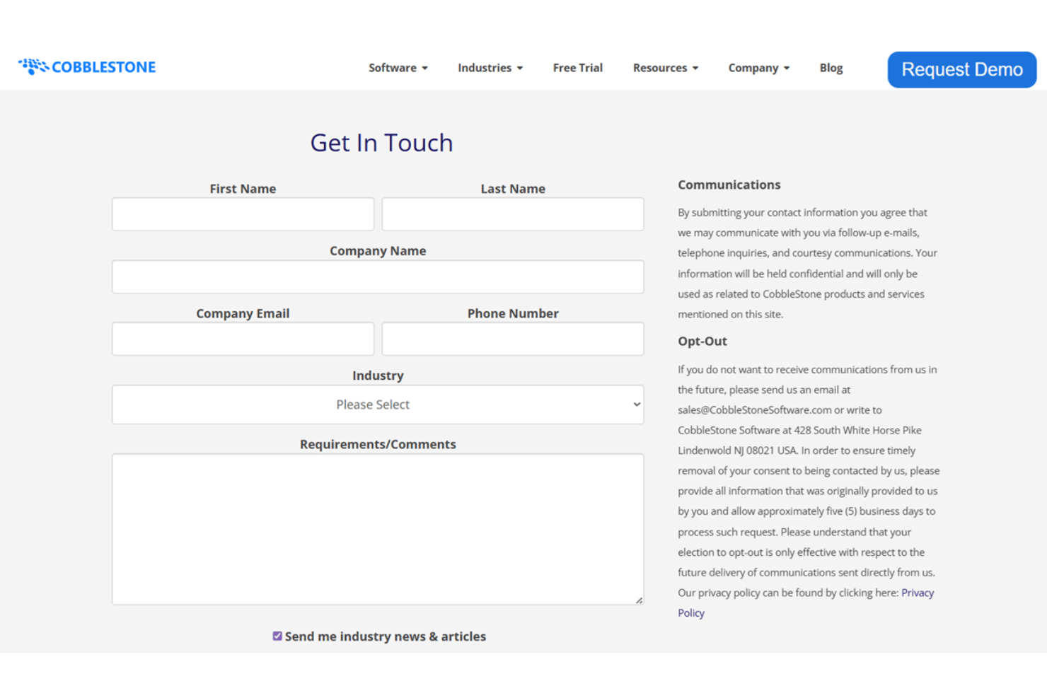 CobbleStone contact form