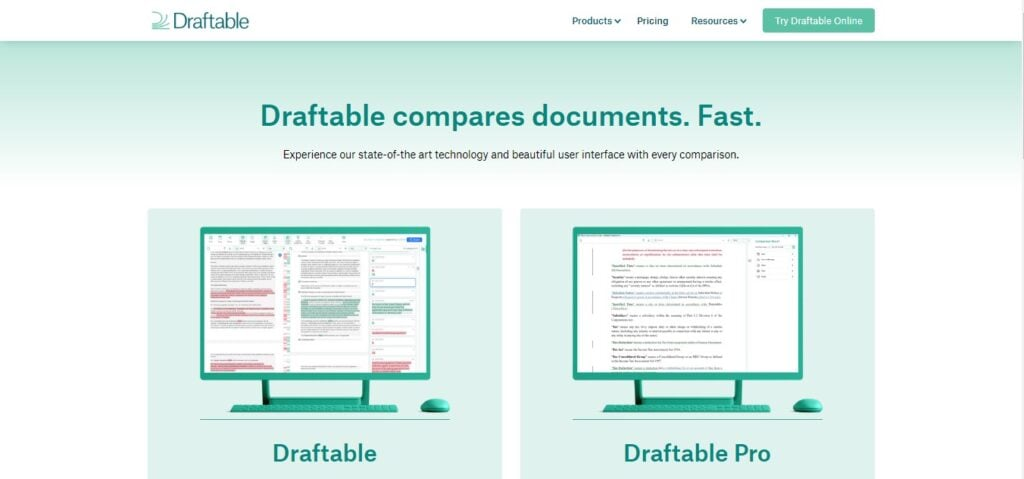 Draftable screenshot - 10 meilleurs logiciels de comparaison de documents juridiques en 2026