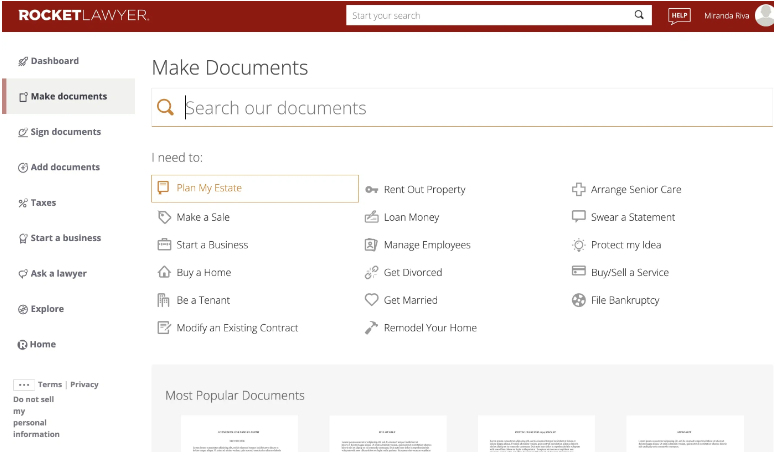 Rocket Lawyer screenshot - Top 10 Testament-Software, um 2026 Zeit zu sparen