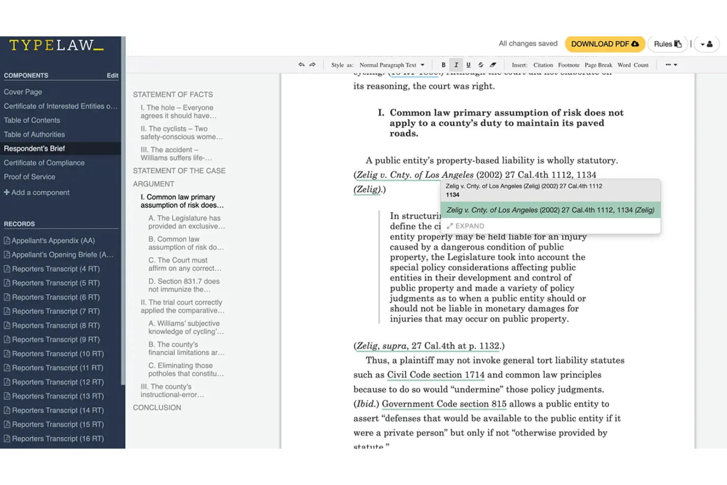 TypeLaw Automated Brief Formatting screenshot - 10 meilleurs logiciels de rédaction juridique pour les cabinets d’avocats en 2026