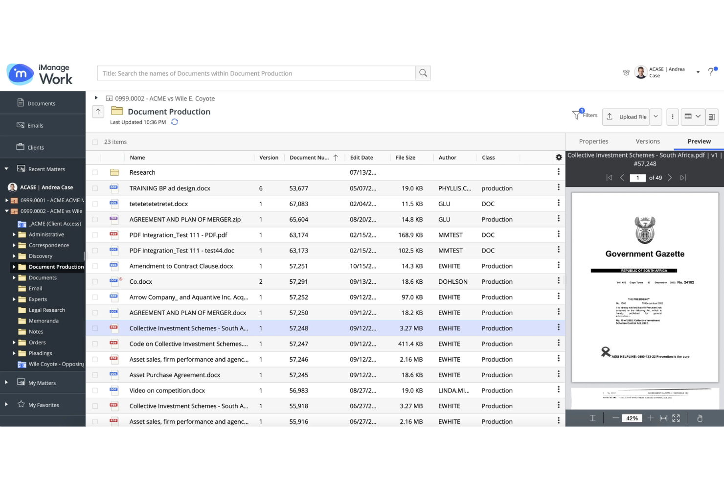 iManage screenshot - Le 10 migliori soluzioni di gestione email per studi legali nel 2026