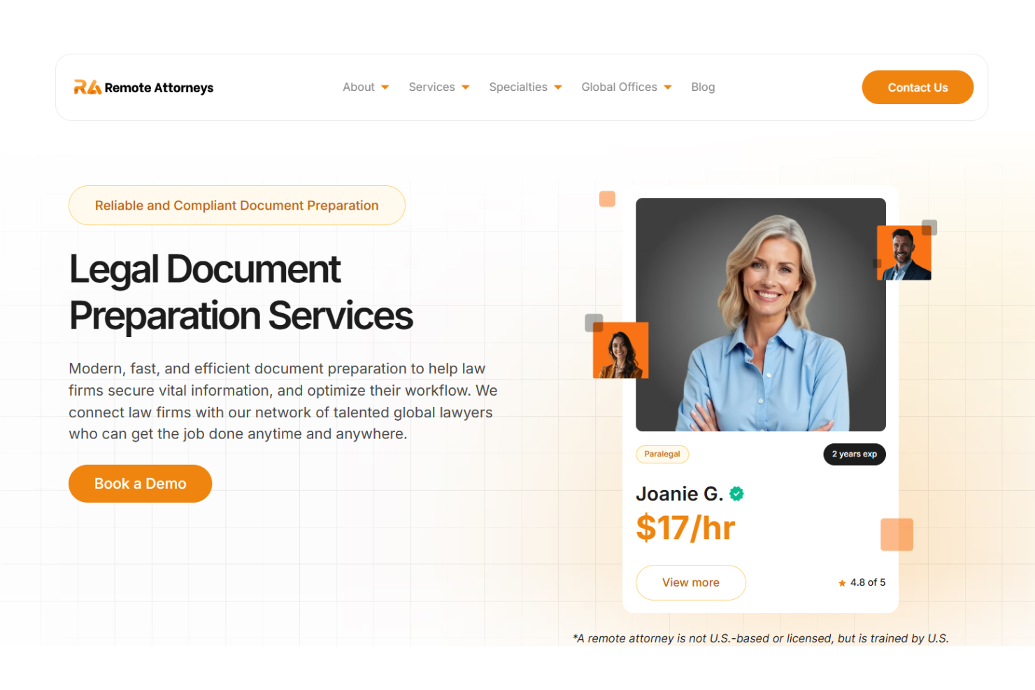 Remote Attorneys screenshot - 10 migliori servizi di preparazione di documenti legali nel 2026
