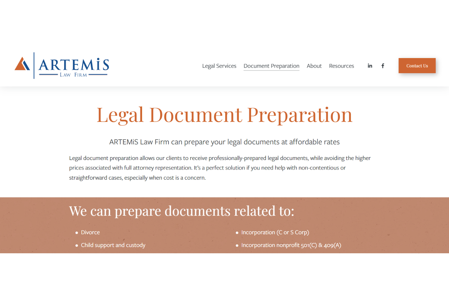 ARTEMiS Law Firm screenshot - 10 mejores servicios de preparación de documentos legales en 2026