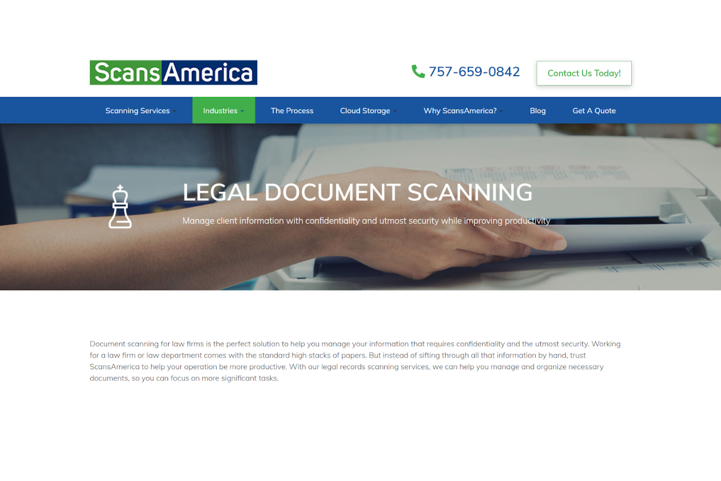 ScansAmerica screenshot - 10 servicios de digitalización de documentos legales analizados en 2026