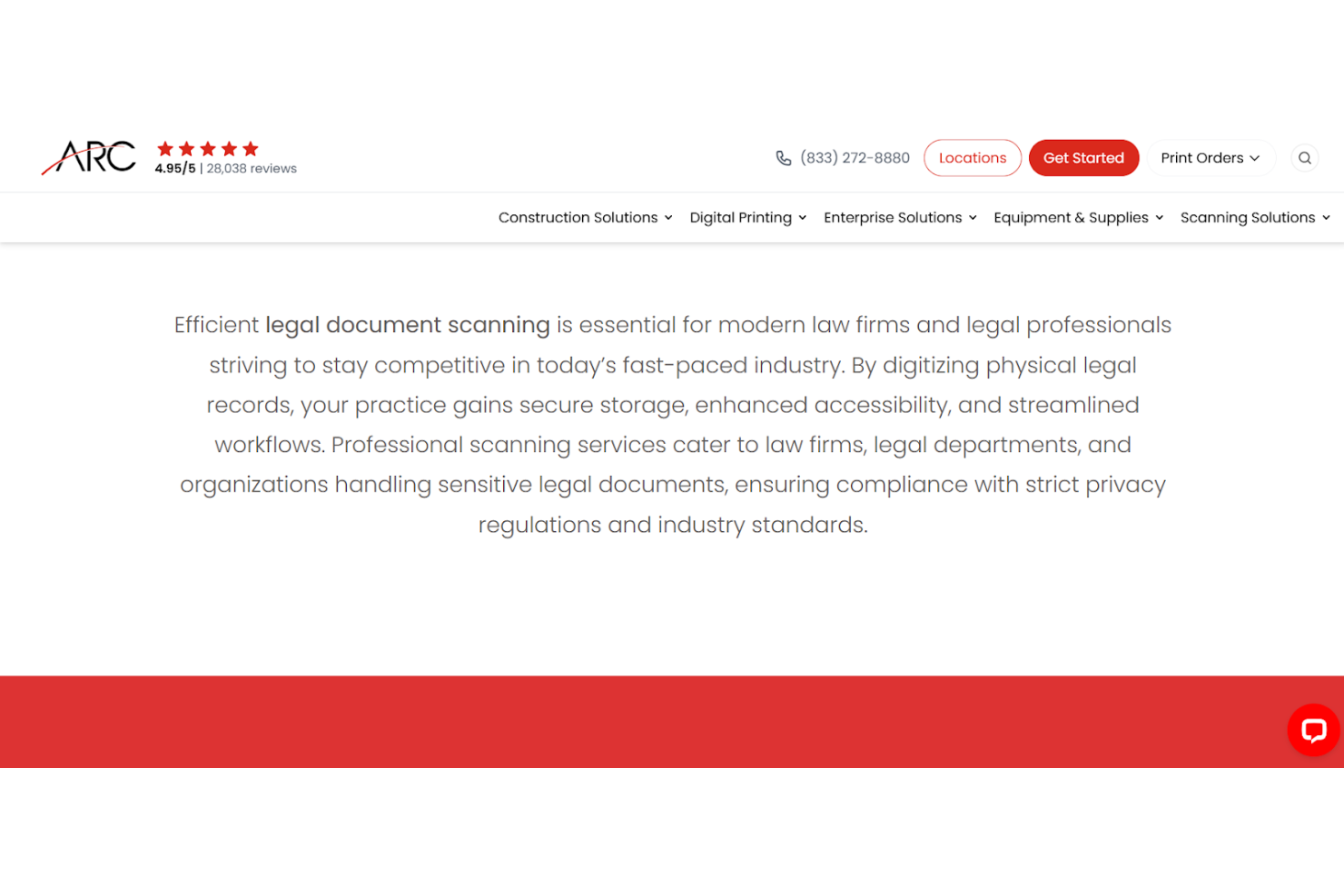 ARC Document Solutions screenshot - 10 servicios de digitalización de documentos legales analizados en 2026