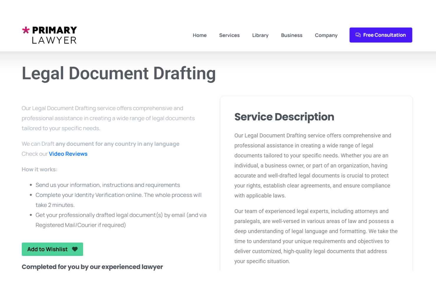 Primary Lawyer screenshot - 10 migliori servizi di redazione di documenti legali nel 2026
