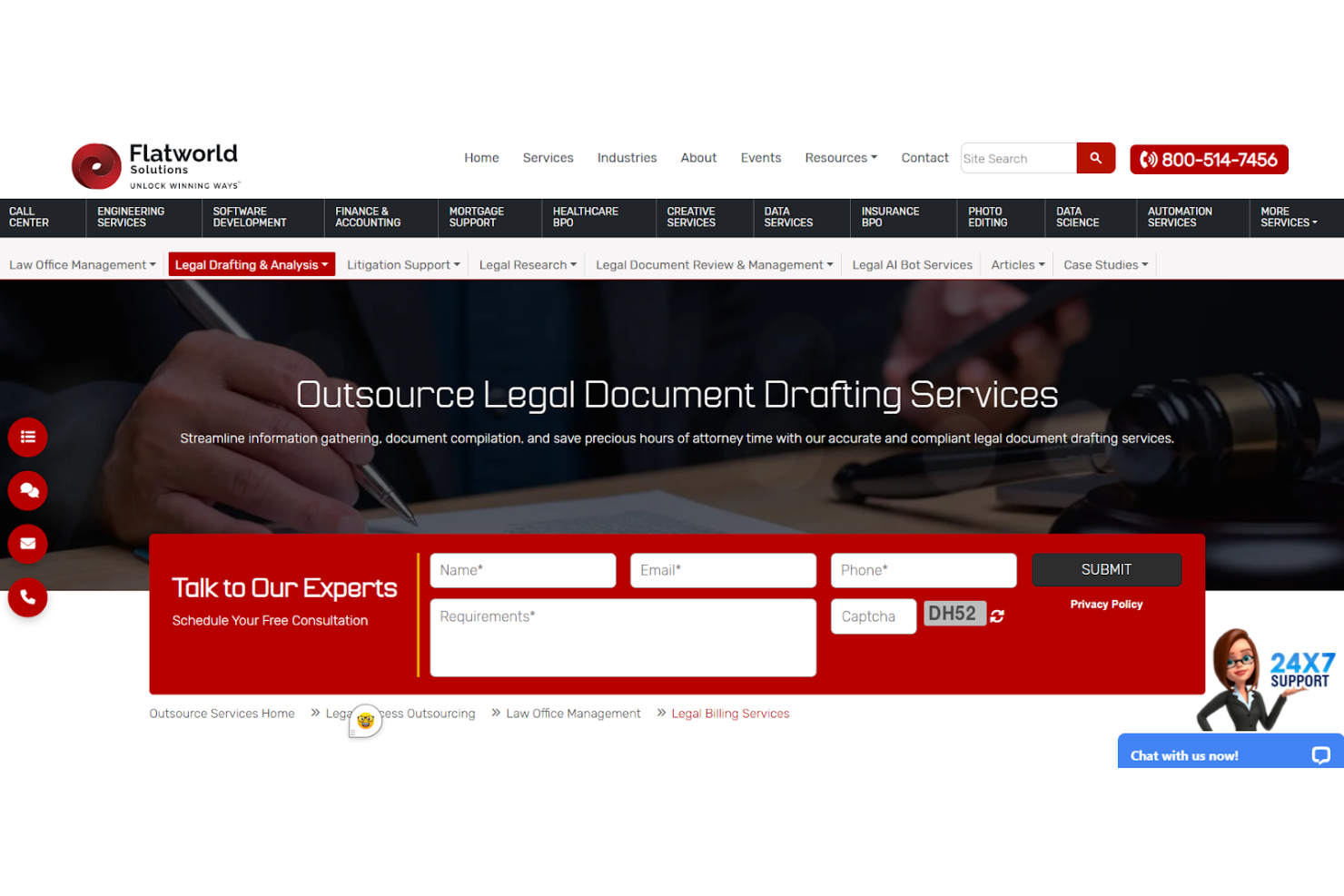 Flatworld Solutions screenshot - 10 mejores servicios de redacción de documentos legales en 2026