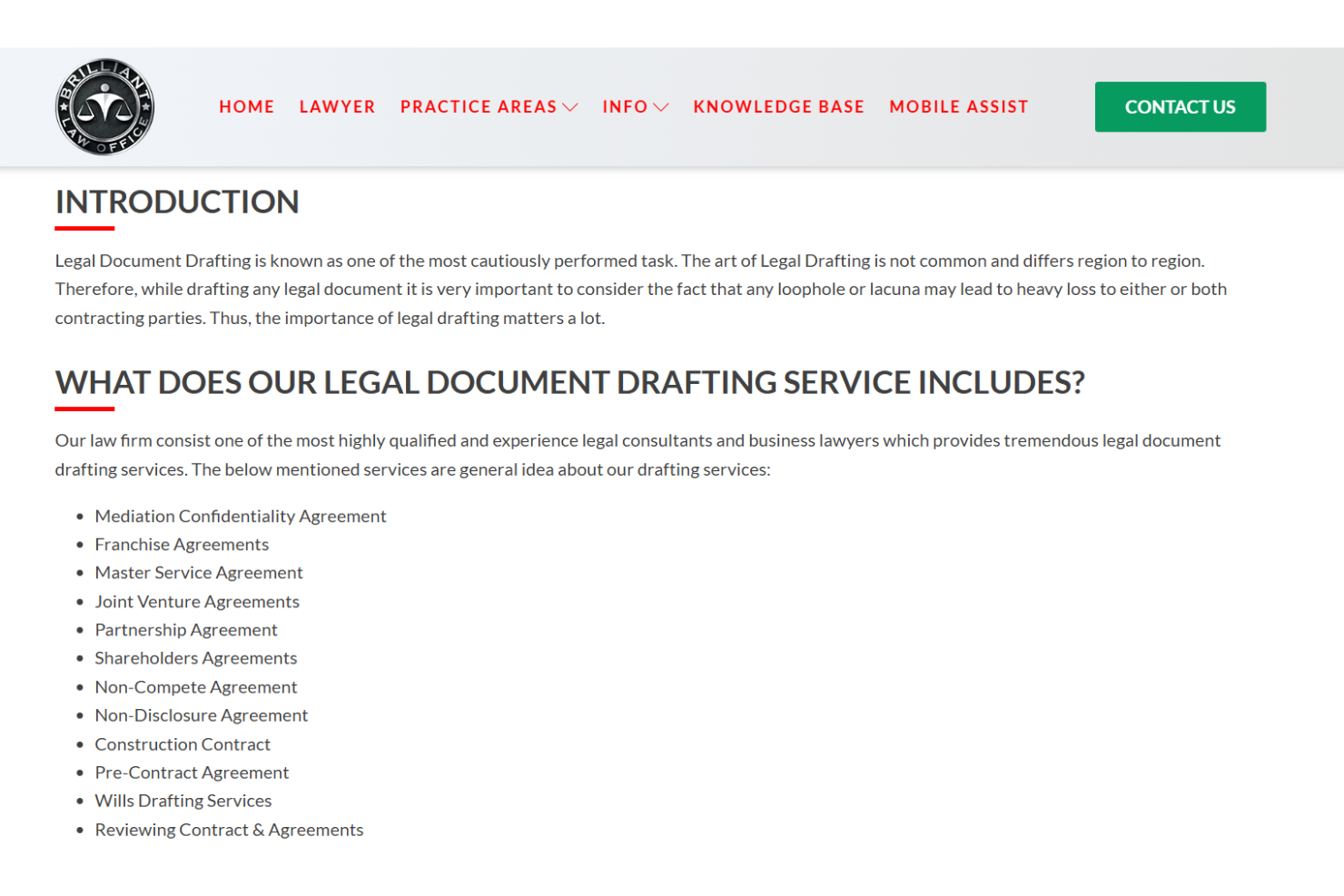 Brilliant Law Office screenshot - 10 migliori servizi di redazione di documenti legali nel 2026