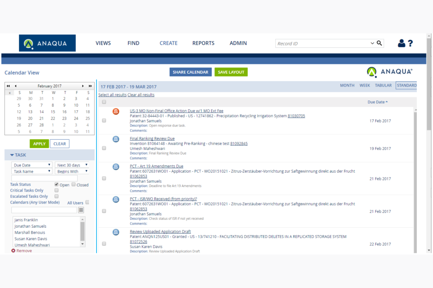 Anaqua AQX screenshot - Le 10 migliori soluzioni software per la gestione dei marchi esaminate nel 2026