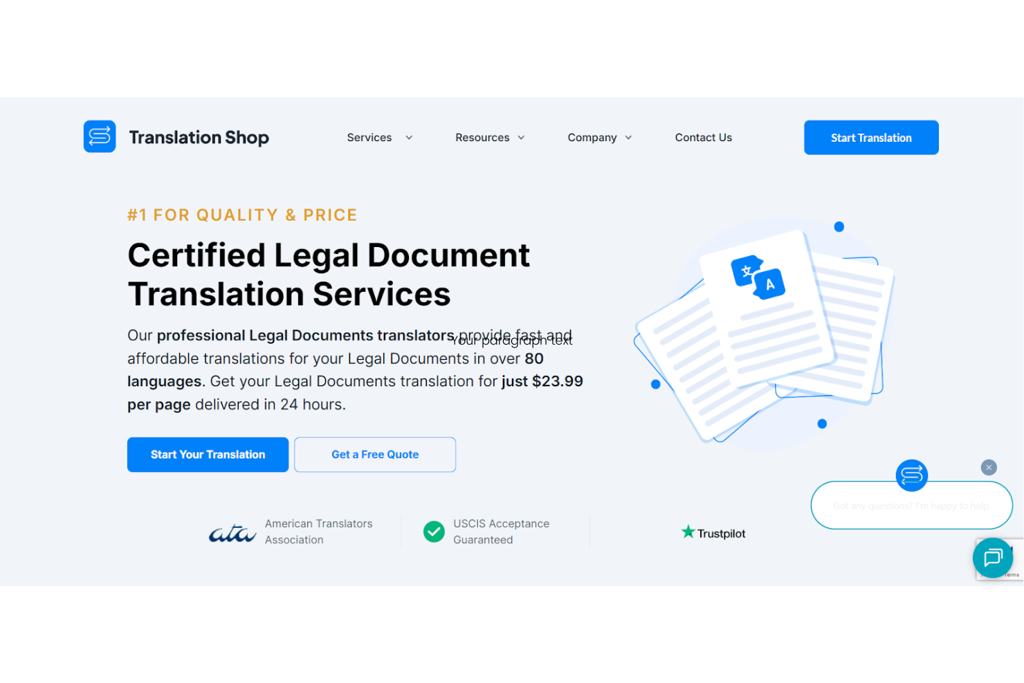 Translation Shop screenshot - 10 migliori servizi di traduzione di documenti legali nel 2026