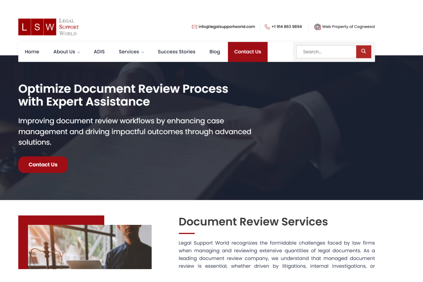 Legal Support World screenshot - 10 mejores servicios de revisión de documentos legales analizados en 2026