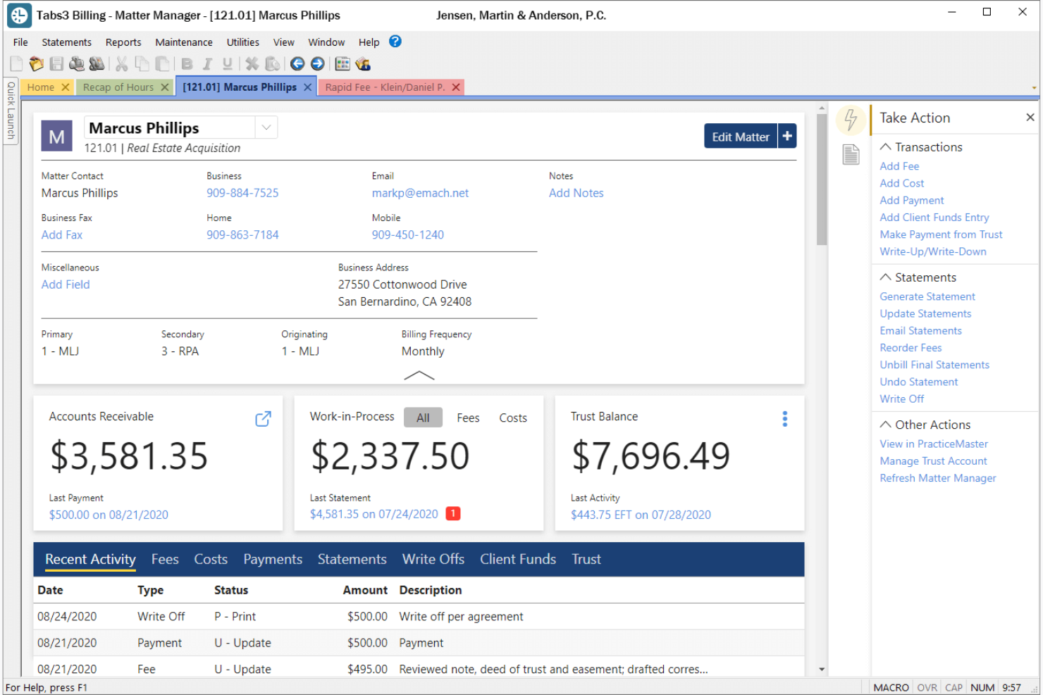 Tabs3 screenshot - Le 10 Migliori Soluzioni ERP per Studi Legali Recensite nel 2026