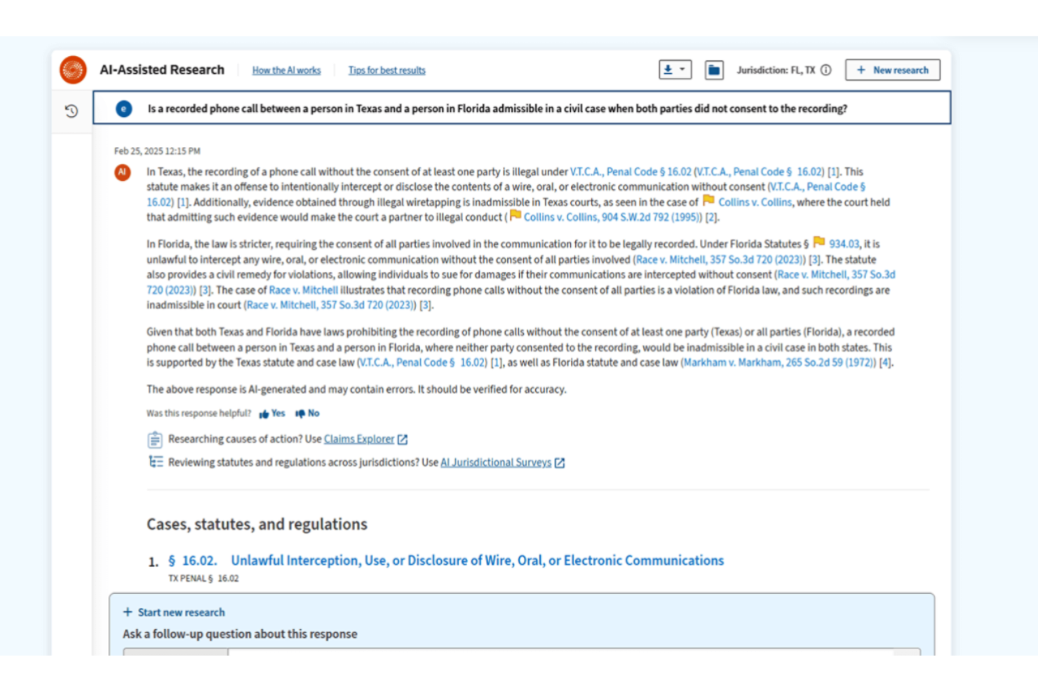 Westlaw Precision screenshot - 10 mejores herramientas de investigación jurídica con IA analizadas en 2026