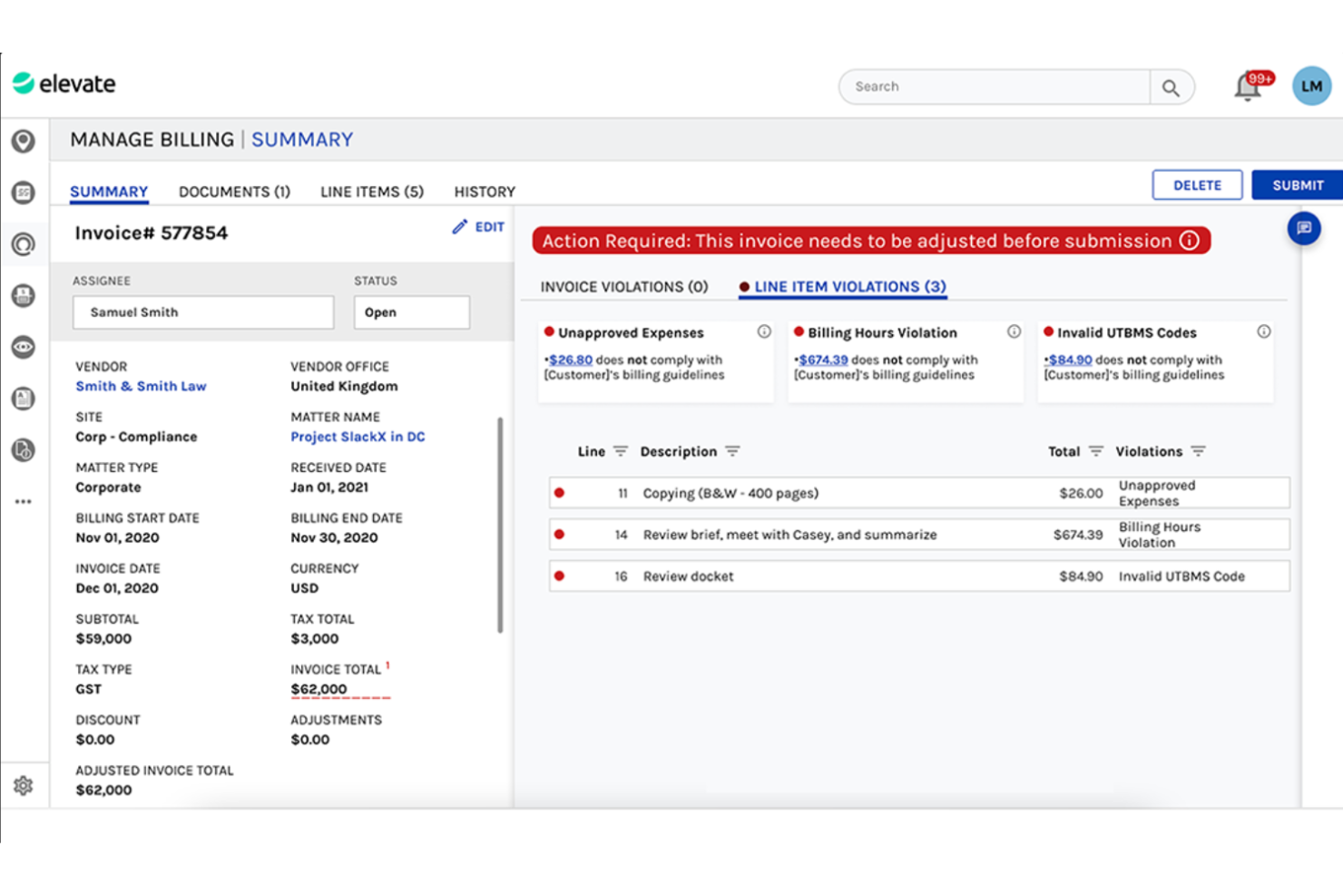 Elevate screenshot - Las 10 Mejores Herramientas para la Revisión de Facturas Legales en 2026