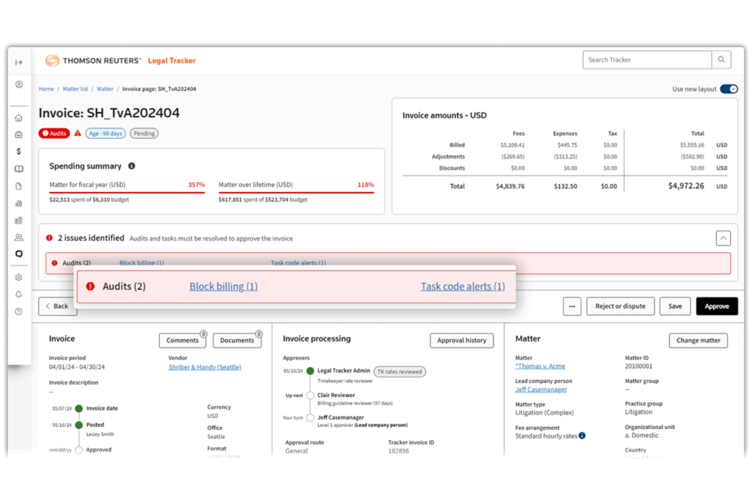 Legal Tracker screenshot - 18 Mejores Software de Revisión de Facturas Legales Analizados en 2026