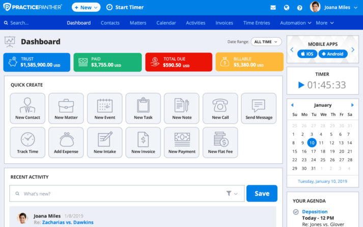 PracticePanther screenshot - 23 Migliori Software di Registrazione Legale per il 2026