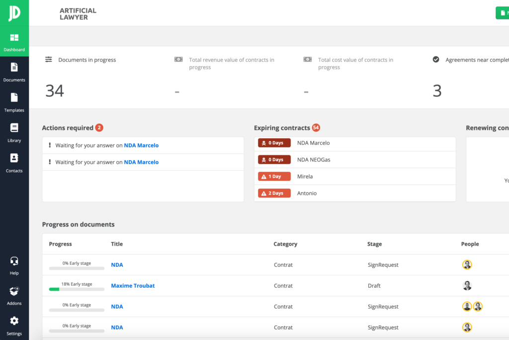 Juridoc screenshot - I 20 migliori software di gestione dei contratti legali nel 2026