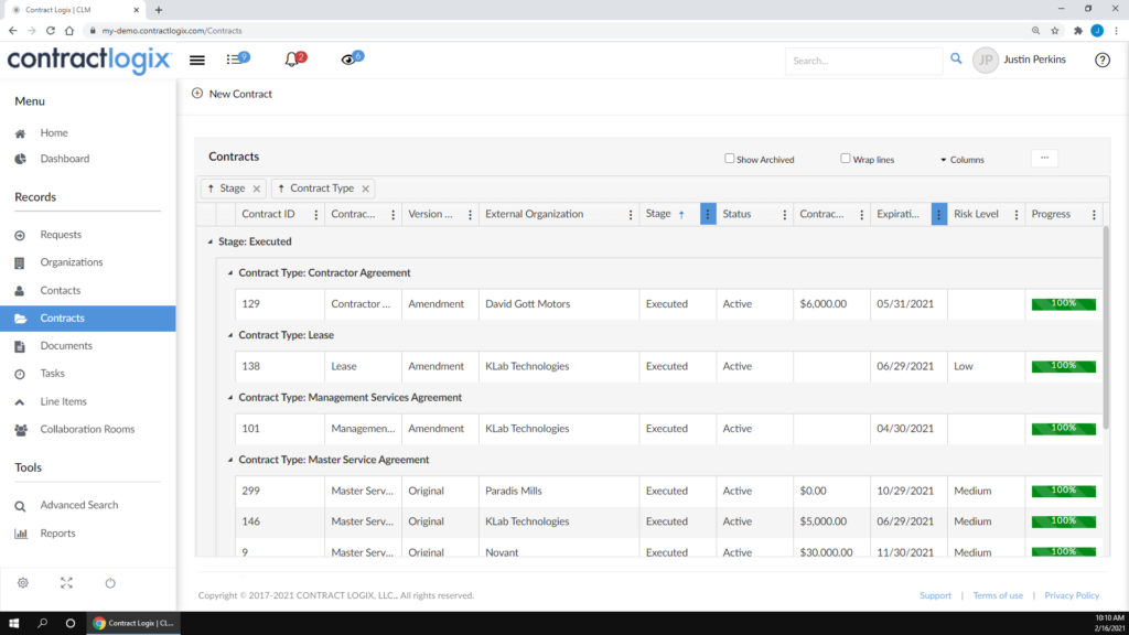 Contract Logix screenshot - I 20 migliori software di gestione dei contratti legali nel 2026