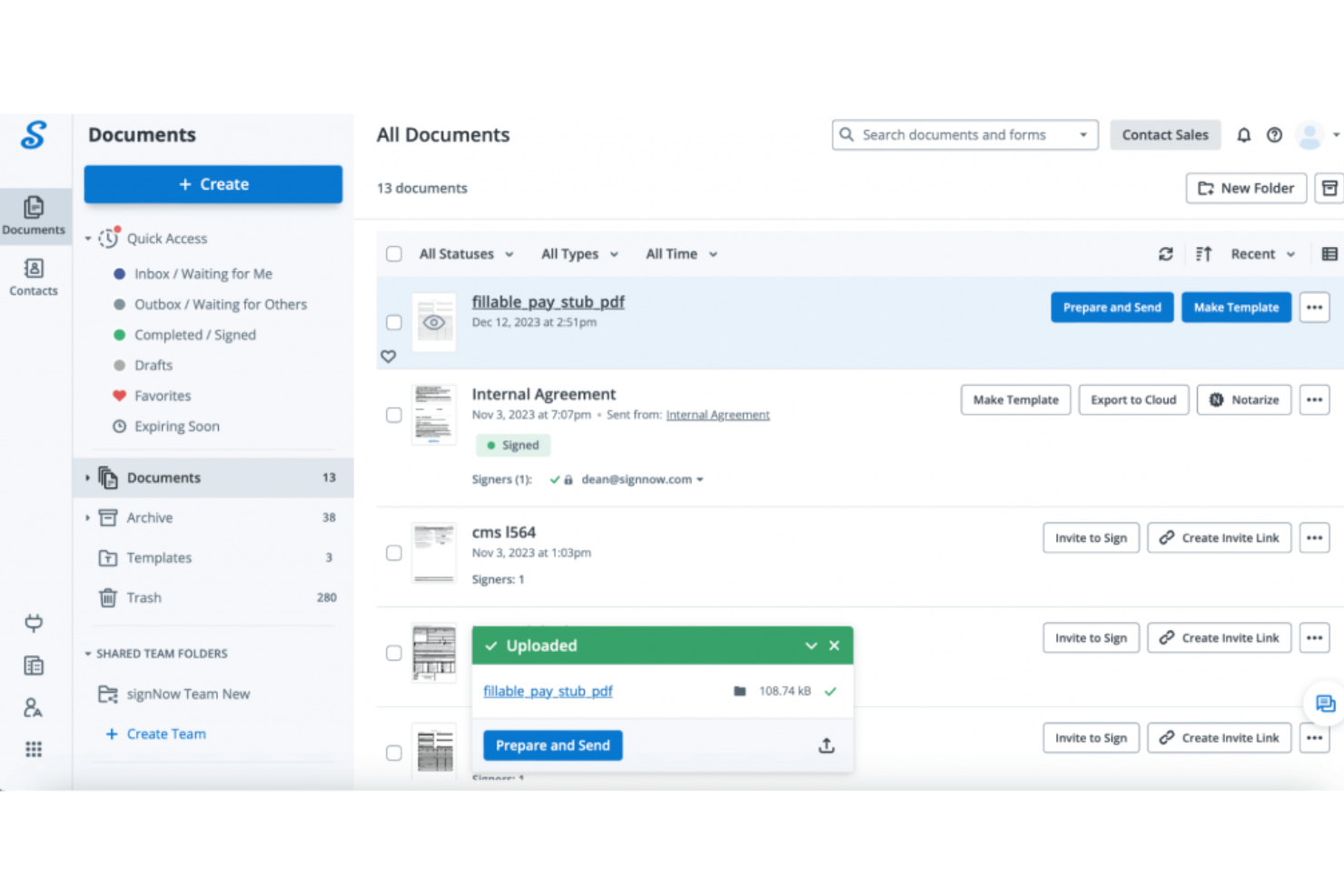 SignNow screenshot - 35 Mejores Herramientas de Firma Electrónica para Bienes Raíces en 2026