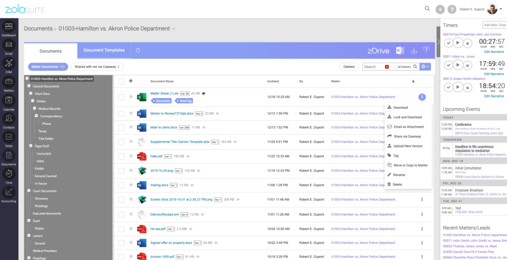 CARET Legal (Zola Suite) screenshot - 10 Software per Piccoli Studi Legali per Far Crescere il Tuo Studio nel 2026