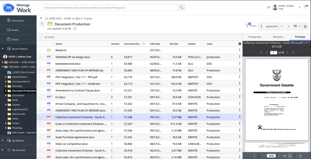 iManage screenshot - 10 Mejores Software de Gestión de Documentos Legales en 2026