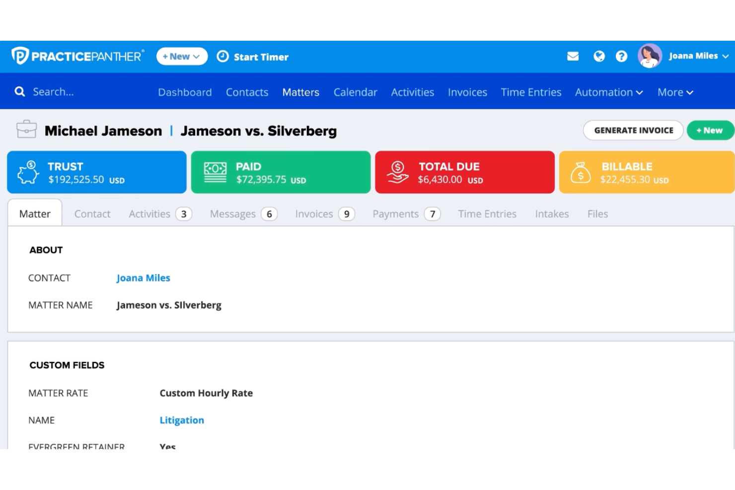 PracticePanther screenshot - I 10 migliori software di contabilità per piccoli studi legali nel 2026